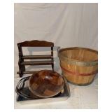 Apple Basket, Wooden Paper Towel Holder, and
