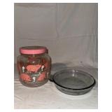 Assorted Glassware, Small Pie Pan, and Pig Glass