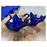 Blue glass swans, dish