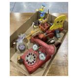 Old toys: Metal phone, Donald Duck, wooden toys,