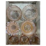 Pink glassware: mugs, candy dishes
