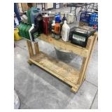 Wooden Rolling Cart & Contents