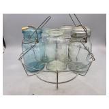 Vintage Canning Jars w/ Wire Basket