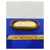 Primitive Candle in Wooden Bowl