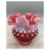 Vintage Fenton Cranberry Opalescent Hobnail Bowl