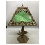 Metal Base and Shade with Green Slag Glass