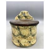 Vintage Spongeware Pottery Hanging Salt Crock