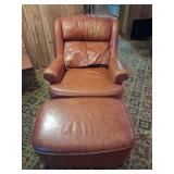 Brown Leather Chair and Ottoman