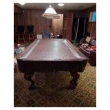 Pool Table w/ Balls, Triangles, Cue Sticks, etc.