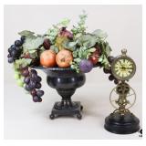 Vintage Clock & Artificial Fruit Arrangement