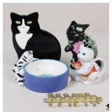 Cat Decor: Brass & Ceramic