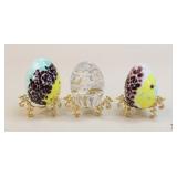 Bohemia/Bohdana Crystal Eggs w/Stand/3 pc