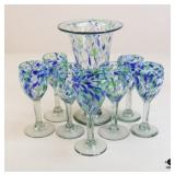 Art Glass Vase & Stemware / 8 pc