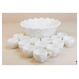 Milk Glass Punch Bowl w/Cups