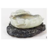 Chinese Jade Brush Washer w/Carved Coin Base