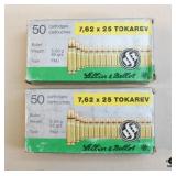 7.62 x 25mm FMJ Tokarev Cartridges 50ct/ 2pc