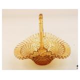 Hobnail Ruffled Amber Glass Basket