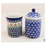 Polish Pottery Canister & Utensil Jar
