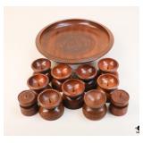 Carved Wood Display Bowl & Candle Holders / 12 Pc