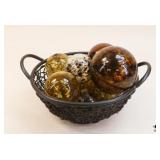 Metal Bowl W/Glass Orbs