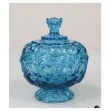 Vintage L.E. Smith Moon & Stars Blue Glass Compote