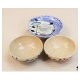 Pottery Bowls & Candle Holder / 3 pc
