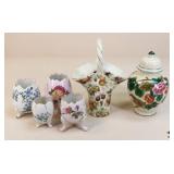 Painted Ceramic Basket, Urn & Eggs / 6 pc
