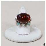 Sz 7 Sterling Silver Amber Ring
