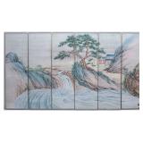 Antique $2600 Asian 6 Panel Waterfall Polyptych