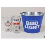 Budweiser/Bud Light Pint Glasses & Bucket