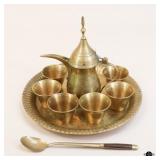 Brass Tea Pot w/ Cups & Tray