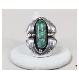 Sz 7.5 Sterling Silver Green Turquoise Ring