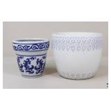 Blue & White Planters / 2  Pc