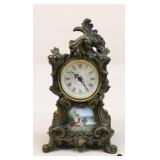 Brass Mantel Clock W/Figural Scene