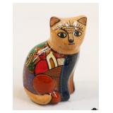 Painted Pottery Cat Figurine