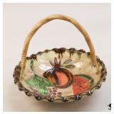 Ceramic Fruit Bowl w/ Wicker Handle