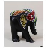 Carved Wood Beaded Elephant Figurine