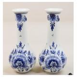 Delft Painted Blue Vases / 2 pc