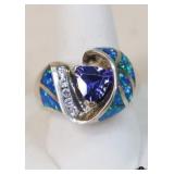 Sz 7.5 Sterling Silver Lab Created Gemstone Ring