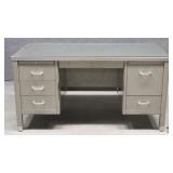 Metal Desk W/ Drawers & Glass Top