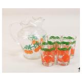 Orange Juice Pitcher & Glasses / 5 Pc