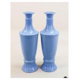 Pair Of Blue Milk Glass Decanters