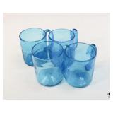 Blue Hand Blown Glass Mugs /4pc