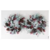 2 Iced Mixed Pine Wreaths - 24" each NEW