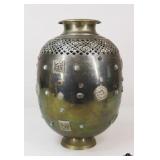 Brass Vase W/Lattice Work & Stone Brass Vase W/Lattice Work & Stone