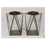 Glass & Brass Geometric Lanterns / 2 Pc Glass & Brass Geometric Lanterns / 2 Pc