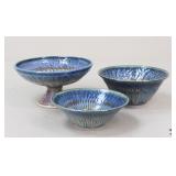 Glazed Stoneware Compote & Bowls / 3 Pc Glazed Stoneware Compote & Bowls / 3 Pc