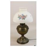 Vintage Brass Lamp W/Glass Shade