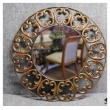 Round Metal Framed Beveled Mirror