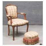 Carved Wood Italian Arm Chair w/Footstool
